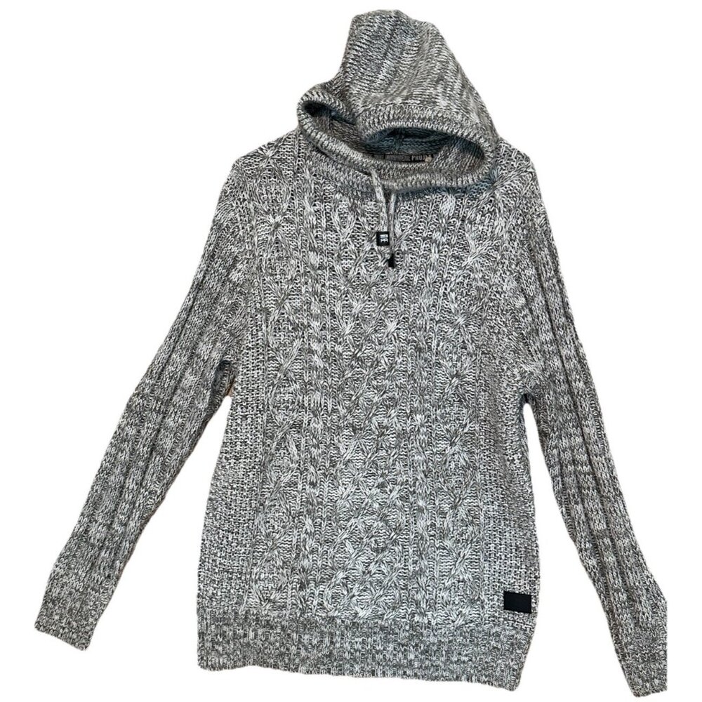 Projek Raw Sz Lg Grey Cable Knit Sweater Hoodie Cardigan Pullover